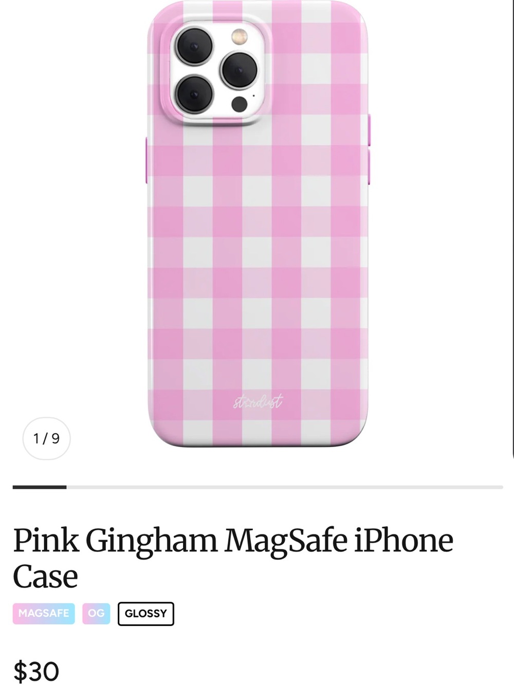 Stardust by Allie Pink Gingham MagSafe iPhone 16 Pro Max Case & MagSafe Ring
